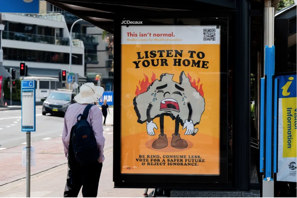 One of the protest posters created during the recent Australia bushfires