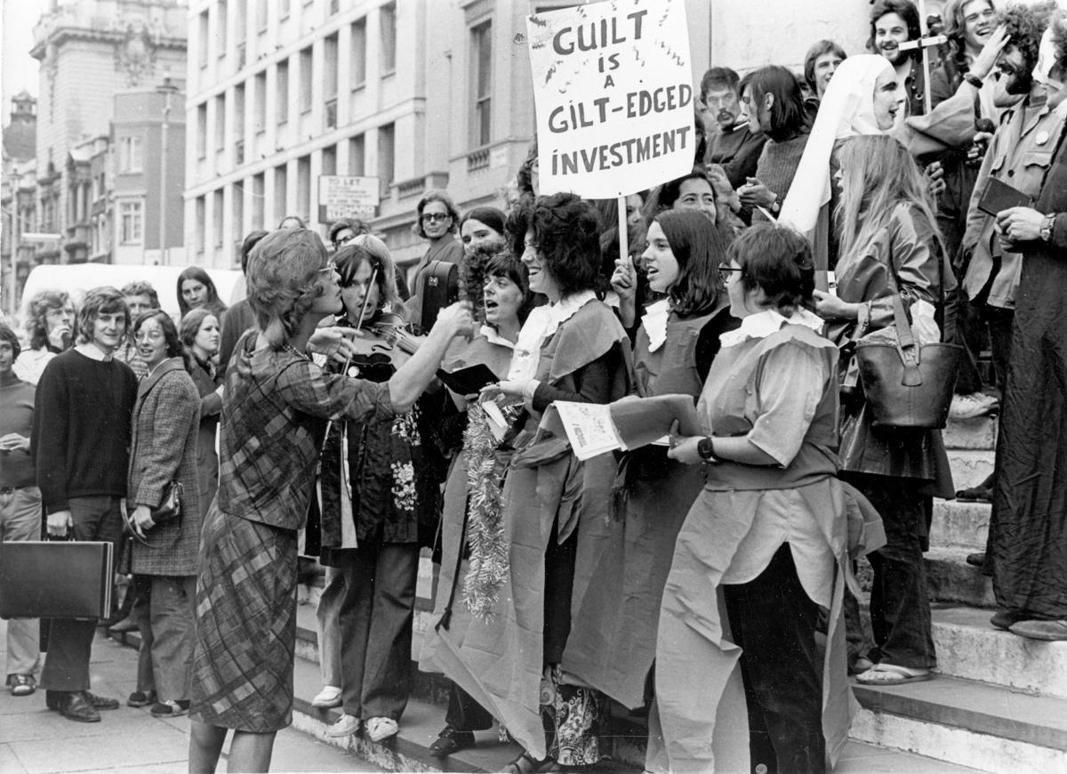 Stuart Feather conducting a Street Theatre Demo at the Festival of Light, 1971