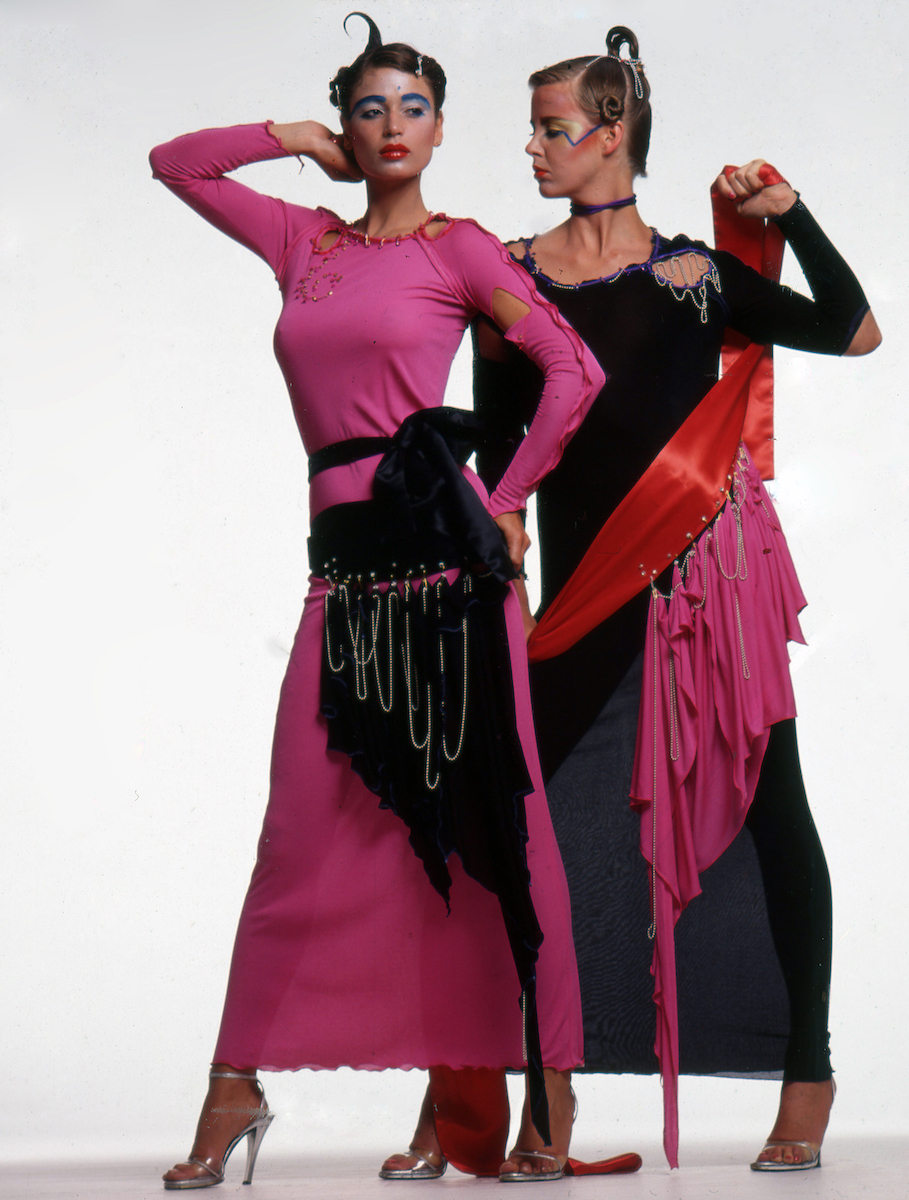 Polly Eltes and Louise de Teliga in punk ensembles, circa 1977. Photograph by Clive Arrowsmith